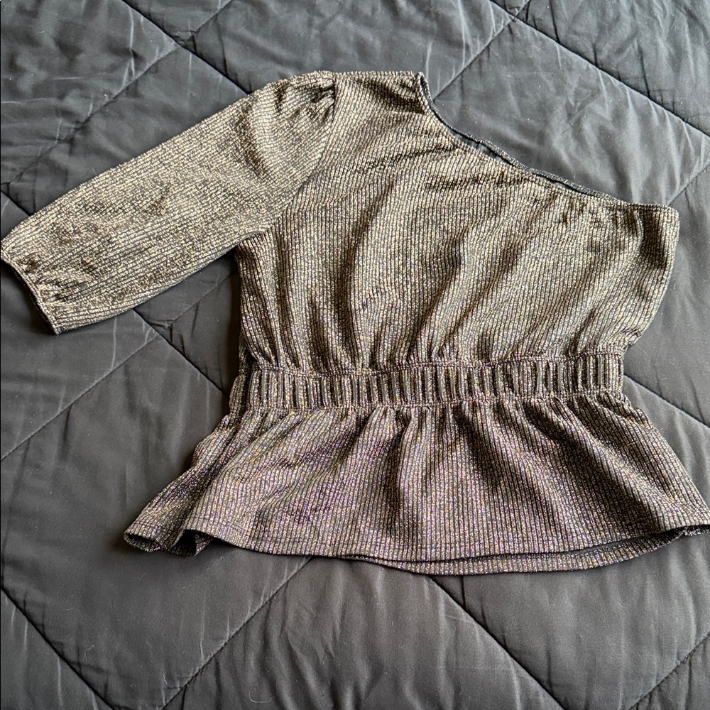 One-Shoulder Metallic Peplum Tunic Top - Gold